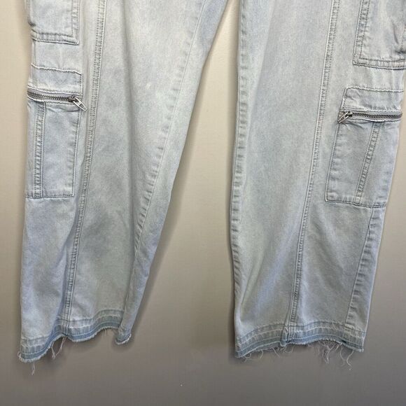 BLANKNYC Call My Name Jeans Women 28 Slouchy Cargo Raw Hem Light Wash Franklin - Picture 6 of 16